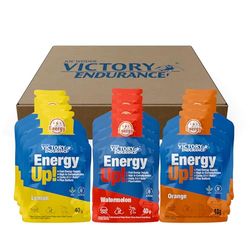Victory Endurance PACK 12x40g Energy Up Gel sin Cafeína - Mix 3 sabores (Naranja, Sandía, Limón), Energía rápida. Alto en Carbohidratos (ratio 2:1:1). Con Extra de Sodio. Fácil de tomar. Sin Gluten.