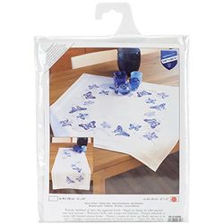 Vervaco Embroidery: Tablecloth: Blue Butterflies, 100% Cotton, Multi-Colour, 40 x 2 x 20 cm