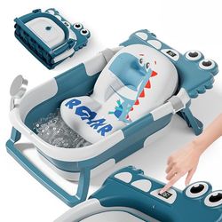 Baignoire Bébé Pliable XXL Avec Coussin De Bain Bebe Et Thermomètre Intégré - Baignoire Enfant Avec Siege De Bain Pour Bebe - baignoire Bebe Sur Pied - Idéal Pour Cadeau De Naissance Fille Ou Garçon