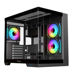 Itek Dark Cave DS Gaming-behuizing (ATX, 3 x 12 cm ARGB-ventilator, 2 x USB3, 1 x Type-C, gehard glas aan de voor- en zijkant)
