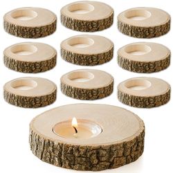Sarap Tea Light Candle Holders - Pack of 10 Votive Wood Tealight Holder - Centerpieces for Tables - Rustic Wedding Decor and Wedding Favors - Decorative Tealight Candle Holders for Table