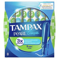 Tampax Pearl Compak Super Tampons Applicator, 8 each