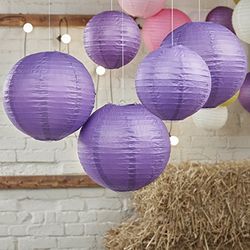Ginger Ray Round Paper Lantern with Wire Ribbing s in 2 Sizes for Weddings & Parties 5 Pack Purple