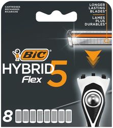 BIC Hybrid 5 Flex Recharges - 8 Recharges de Rasoir Homme à 5 Lames Nanotech en Titane avec Bande Lubrifiante pour un Rasage Précis