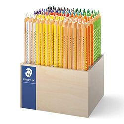 Staedtler 128 CA112 ST Noris jumbo Présentoir en bois de 112 Crayons de couleur extrêmement résistant au bris Couleurs Assorties