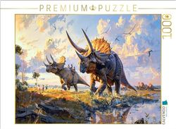 CALVENDO Puzzel kinderen spelen met triceratops dinosaurussen | 1000 stukjes legformaat 64 x 48 cm fotopuzzel voor gelukkige uren