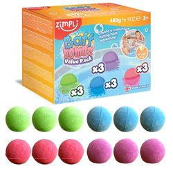 12 x Bombe da Bagno di Zimpli Kids, Set Regalo di Bombe da Bagno Spa Idratanti, Regalo di Compleanno per Bambini, Gioco per Bomboniere per Feste, Premi, Biologico e Vegano, Fizzer da bagno, Fizzy