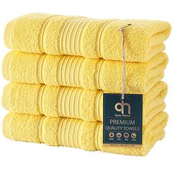 Set di 4 asciugamani in cotone turco di alta qualità, assorbenti e super morbidi, colore: giallo
