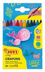 Jovi - Pastelli a Cera Large Easy Grip, Confezione da 12 Cere, Colori Assortiti, Alte Prestazioni, Ideale per i Bambini, Senza glutine (912)
