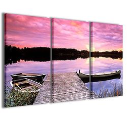 Stampe su Tela Afbeelding Boat on the Lake Boot op zee Modern canvas uit 3 panelen, kant-en-klaar ingelijst, canvas, klaar om op te hangen, 90 x 60 cm