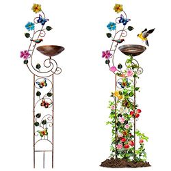 YYWMWM Metalen vogelbad van 144,8 cm in hoogte met latwerk voor buiten, vintage decoratieve vogelbaden, ondersteuning voor kleine tuinplanten, antiek vogelbad voor klimplanten met afneembare ijzeren
