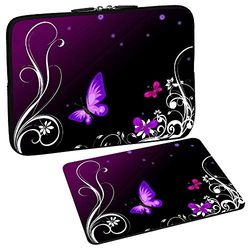 PEDEA Housse de Protection Design pour Ordinateur Portable jusqu'à 17,3" (43,9 cm) avec Tapis de Souris Motif Papillons Violet