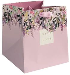 Glick Bolsa de regalo de lujo para plantas, bolsa de regalo floral, bolsa de regalo para plantas, bolsa de regalo para plantas, rosa y multicolor, 180 x 200 x 180 mm, lila
