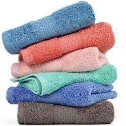 Cleanbear Lot de Serviettes de Bain 100% Coton 29" x 13" Vert écume de mer, Rose bébé, Marron, Bleu Gris, Rouille, Lavande.