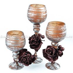 SHATCHI Elegant 3 Large Glass Candle Holder Vase Home Christmas Wedding Party Decorations Gifts