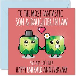 Cute Emerald Anniversary Card for Son & Daughter In Law - 55 Years Together - Happy 55th Wedding Anniversary Cards for Daughter In Law Son, 145mm Greeting Cards Anniversaries