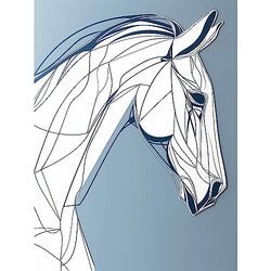 Artery8 Horse Portrait White and Blue Minimal Illustration Large Wall Art Poster Print Thick Paper 18X24 Inch