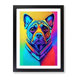 Neon Dog No.4 Framed Print for Living Room Bedroom Home Office Décor, Wall Art Picture Ready to Hang, Black A4 Frame (34 x 25 cm)