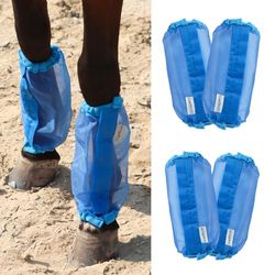 CareMaster Leggings de Caballo de tamaño Universal, de Malla Fina, Botas de Mosca para Caballos Que reducen enormemente el pisoteo, Transpirables, Botas de Caballo (Juego de 4), Color Azul