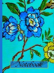 Notebook: Blue & Yellow Floral, blank lined Notebook