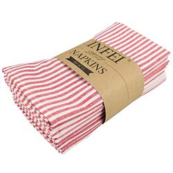 INFEI Plain Striped Cotton Linen Blended Dinner Cloth Napkins - Set of 12 (40 x 30 cm) - for Events & Home Use (Red)