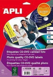 APLI 10328 - Mega glanzende permanente CD/DVD-etiketten 10 vellen L/C