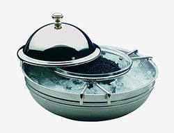 APS Caviar cooler, 4-delad, kaviar kylare, kaviar, kaviar skål, buffé kylare Ø 18 cm, höjd: 12 cm, 18/8 polerat rostfritt stål, glasskål Ø 10 cm