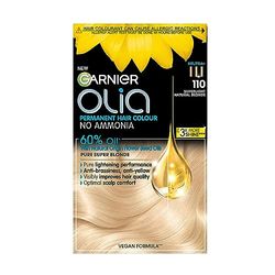 Garnier Olia Permanent Hair Dye, Up to 100% Grey Hair Coverage, No Ammonia, 60% Oils, 110 Super Light Blonde