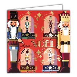 Vierkante kaart vrolijk kerstfeest van glanzend goud met witte envelop 15 x 15 cm – notenkraker, koning, prins ballet, feeriek, danseres, ster, muziekdoos, Tsjaikovski, eind van het jaar, gemaakt in
