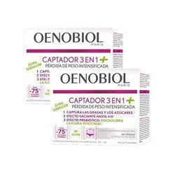 OENOBIOL Captador 3 en 1 Plus, Pérdida de peso intensificada captura grasas y azúcares, Efecto saciante hasta 4 horas, Efecto prebiótico, Reequilibra la flora intestinal, 120 cápsulas
