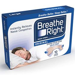 Breathe Right Nasal Strips Original Large 10s, Instantly Relieves Nasal Congestion, Helps Reduce Snoring, Drug-free, Snoring Aid for Men and Women, 10 Count (Pack of 1)
