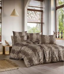 Nuit Des Rêves Juego de Fundas de edredón Doble (200 x 200 cm), marrón y Beige, 50% algodón/50% poliéster, 2 Fundas de Almohada (80 x 80 cm), Lavable a máquina, Cuenta de Hilos 127, Cierre de Botones