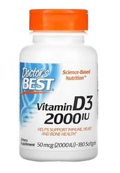 Doctor's Best Vitamina D3, 2000 UI - 180 capsule softgel, supporto osseo e immunitario