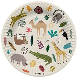 Folat 61929 Papieren Tableware Papieren borden, rond, Ø Zoo Party, 23 cm, 8 stuks, wegwerpservies, borden voor verjaardagsfeest, babyshower, bruiloft, bruidsfeest, meerkleurig