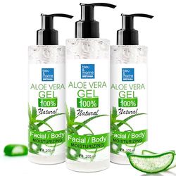 Aloe Vera Gel 100% naturlig fuktgivande för hud och hår, kroppsåtstramning, anti-rynk-ansiktsbehandling, hudreparation (efter sol, rakning, vaxning, IPL), hårbalsam – 3 x 200 ml