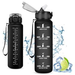 Vikaster Botella Agua Deporte, Botellas Agua Niños sin BPA, 1000ml Botella con pajita, a Prueba de Fugas, Fácil de Abrir, Botella reutilizable, Gimnasio, Running, Niños, Bicicleta
