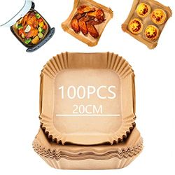 Lumeiy Papel Para Freír en el Aire 100 Piezas de Papel Cuadrado Para Hornear Barbacoa Papel Especial Para Sartén de Aire Forro de Papel Desechable 20 * 4.5cm