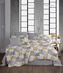 Nuit Des Rêves Parure de lit Double en Coton renforcé de qualité supérieure (200 x 200 cm), 100% Coton, Gris/Blanc/Jaune, avec 2 taies d'oreiller (80 x 80 cm), Lavable en Machine à 40 °C