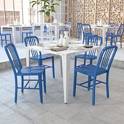 Flash Furniture Commerciële stoel voor binnen en buiten, van metaal, 2 stuks, blauw