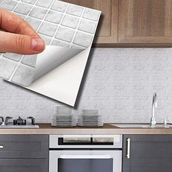 WALPLUS Juego de 24 pegatinas de mosaico de mármol Lux Touch Light de 15 cm para pared, adhesivos para despegar y pegar, vinilos para decoración del hogar para cocina, baño, azulejos, pintura en la pared