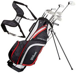Wilson Set, Amazon Exclusive, completo per principianti, 10 mazze da golf con sacca, Uomini (mano destra), Stretch XL, Nero/Grigio/Rosso, WGG157551