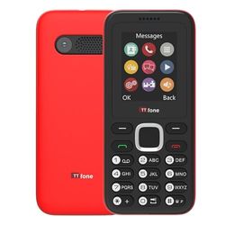 TTfone TT150 Unlocked Basic Mobile Phone UK Sim Free with Bluetooth, Long Battery Life, Dual Sim with camera and games, easy to use, Pay As You Go (O2, with £10 Credit, Red)