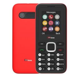 TTfone TT150 Unlocked Basic Mobile Phone UK Sim Free with Bluetooth, Long Battery Life, Dual Sim with camera and games, easy to use, durable and light weight pay as you go (Red, with USB Cable)