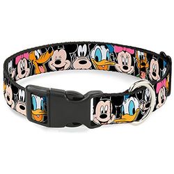 Buckle-Down Plastic Clip Colar-Classic Disney Character Faces Black moda para animais de estimação, nylon, multicolor, 1" Wide - Fits 11-17" Neck - M