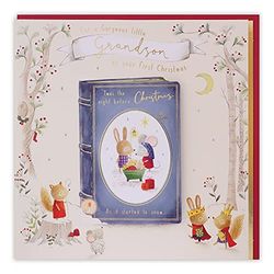 Clintons: Blue Story Book Grandson 1st Christmas Card, 1171342