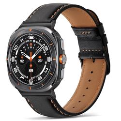Tasikar Lederen banden compatibel met Samsung Galaxy Watch Ultra 47mm, echt lederen band compatibel met Samsung Galaxy Watch Ultra 47mm, zwart