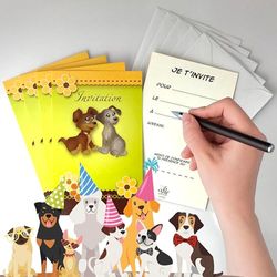 Set di 5 biglietti "Invito" per cani e cuccioli di animali con 5 buste bianche 9 x 14 cm - Testo Ti invito per... il (data) a (ora) indirizzo - Festa, Gusto, Compleanno, Amici, Fidanzate - IV5022