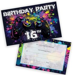 16th Birthday Party Invitations Teenager - Video Gamer Gaming 36 Pack - Childrens Birthday Invitations for Boys/Girls A6 Bday Party Invites Invitation Cards with Folding Envelopes