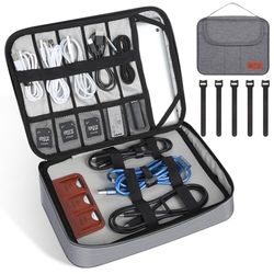 Cozary Organizador de Cables de Viaje, Bolsa para Cables Electrónicos, Viajes Accesorios para Cargadores, Memorias USB, Tarjetas SD y Accesorios Adaptadores, 28.5x23x6cm, Gris