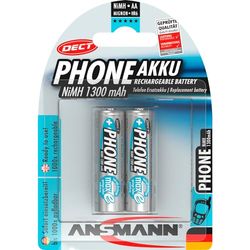 ANSMANN Mignon AA LR06 Telefoonaccu, 1300 mAh, 1,2 V, NiMH, 2 stuks, oplaadbaar, ideaal voor DECT-telefoon, draadloze telefoon, babyfoon, reservebatterij